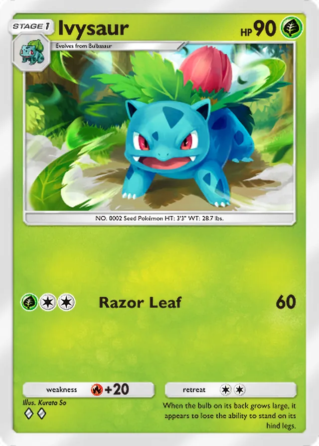 Ivysaur, Genetic Apex #002, Stage 1 Grass Pokémon, illustrated by Kurata So
