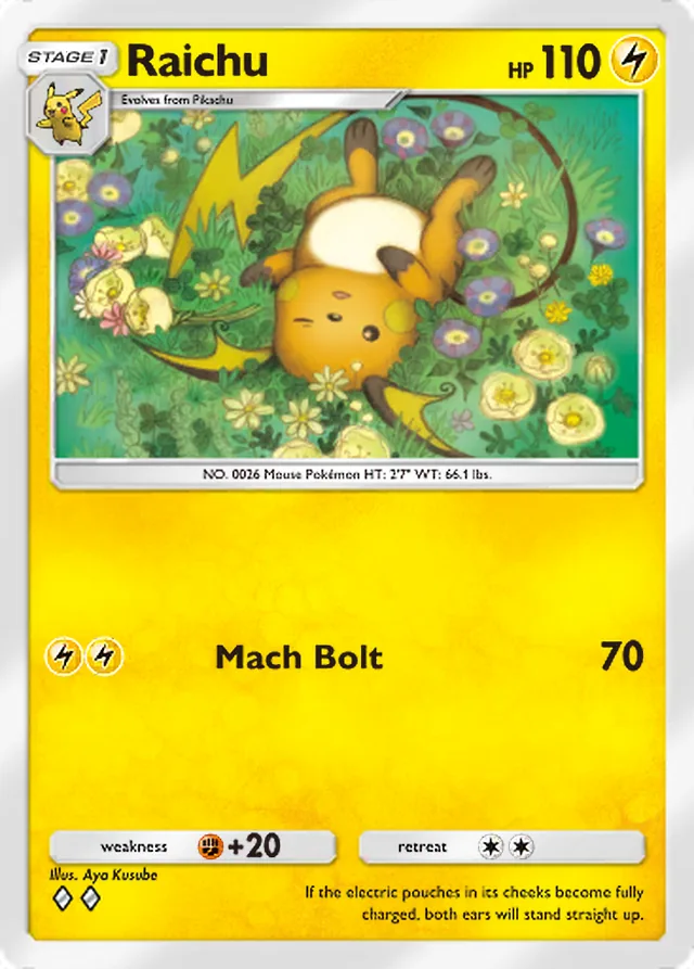 Raichu, Everyday Wonders #022, Stage 1 Lightning Pokémon, illustrated by Aya Kusube