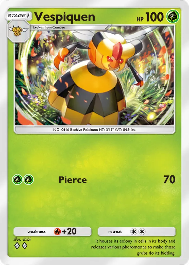 Vespiquen, Space-Time Smackdown #018, Stage 1 Grass Pokémon, illustrated by chibi