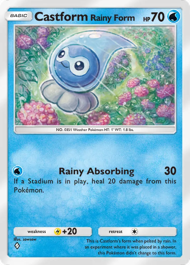 Castform Rainy Form, Pulsing Aura #040, Basic Water Pokémon, illustrated by sowsow