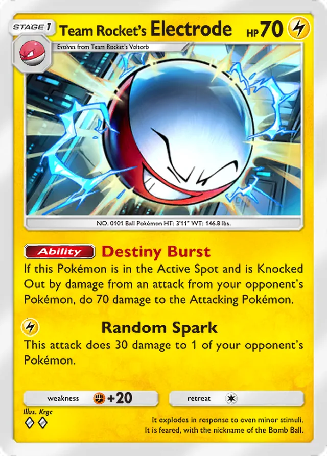 Team Rocket’s Electrode, Team Rocket’s Ambition #020, Stage 1 Lightning Pokémon, illustrated by Krgc