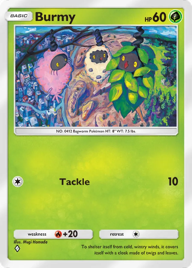 Burmy, Space-Time Smackdown #015, Basic Grass Pokémon, illustrated by Mugi Hamada