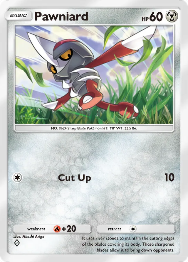 Pawniard, Pulsing Aura #119, Basic Metal Pokémon, illustrated by Hitoshi Ariga