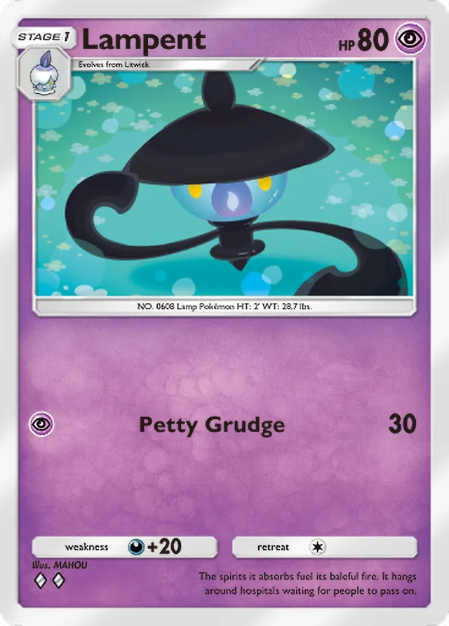 Lampent, Fantastical Parade #068, Stage 1 Psychic Pokémon, illustrated by MAHOU