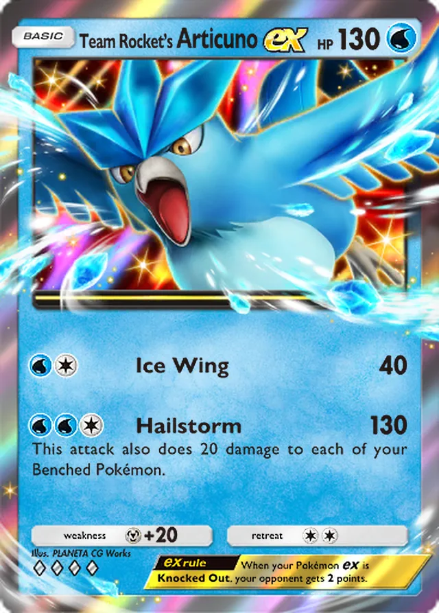 Team Rocket’s Articuno ex, Team Rocket’s Ambition #014, Basic Water Pokémon, illustrated by PLANETA CG Works