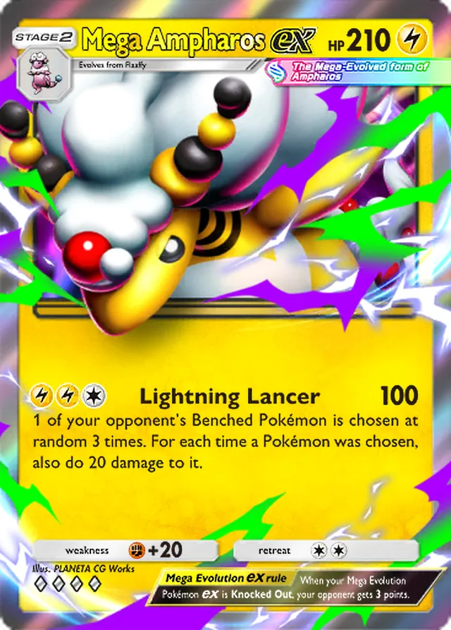 Mega Ampharos ex, Mega Rising #085, Stage 2 Lightning Pokémon, illustrated by PLANETA CG Works