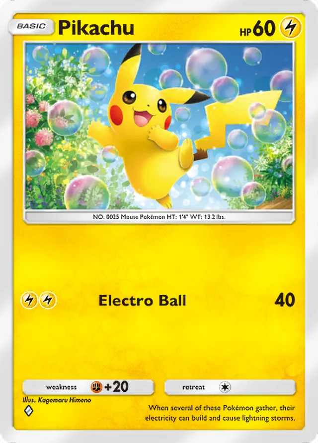 Pikachu, Everyday Wonders #021, Basic Lightning Pokémon, illustrated by Kagemaru Himeno