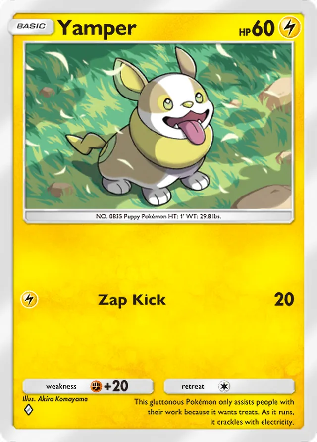 Yamper, Secluded Springs #030, Basic Lightning Pokémon, illustrated by Akira Komayama