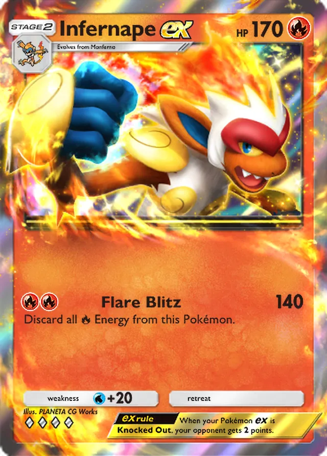 Infernape ex, Space-Time Smackdown #029, Stage 2 Fire Pokémon, illustrated by PLANETA CG Works