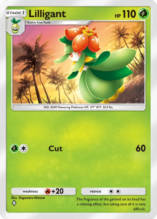 Lilligant, Extradimensional Crisis #002, Stage 1 Grass Pokémon, illustrated by Kagemaru Himeno