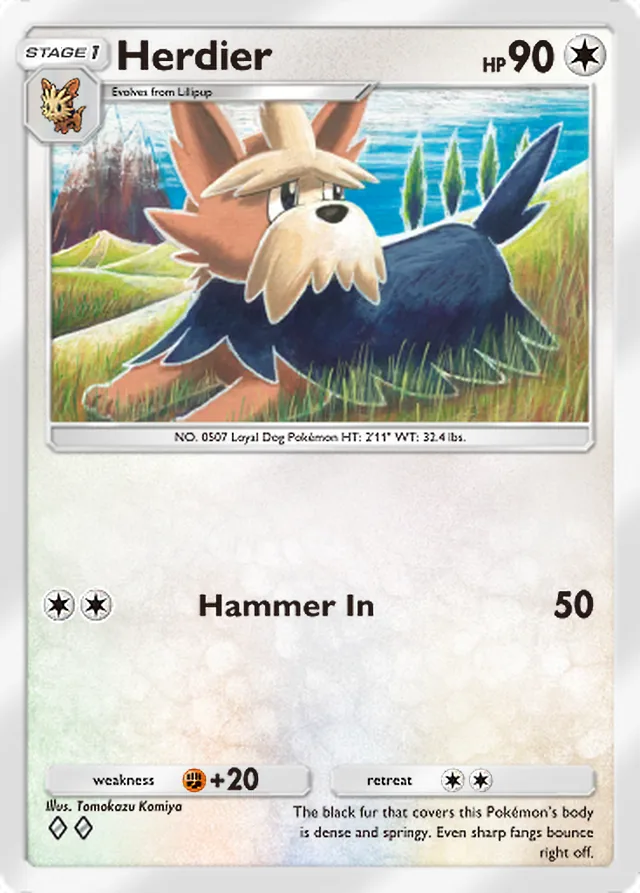 Herdier, Pulsing Aura #138, Stage 1 Colorless Pokémon, illustrated by Tomokazu Komiya