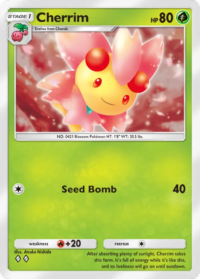 Cherrim, Wisdom of Sea and Sky #024, Stage 1 Grass Pokémon, illustrated by Atsuko Nishida