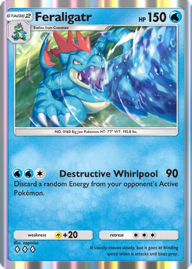 Feraligatr, Wisdom of Sea and Sky #048, Stage 2 Water Pokémon, illustrated by nagimiso
