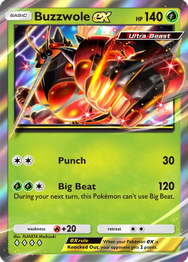 Buzzwole ex, Extradimensional Crisis #006, Basic Grass Pokémon, illustrated by PLANETA Mochizuki