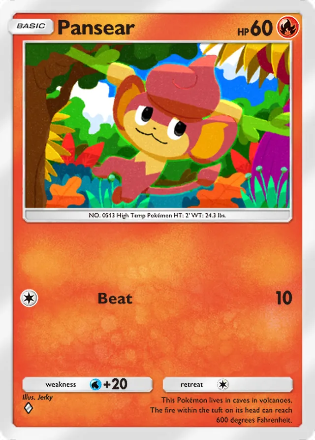 Pansear, Mega Rising #037, Basic Fire Pokémon, illustrated by Jerky