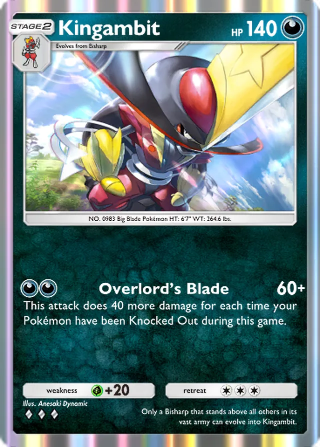Kingambit, Paradox Drive #043, Stage 2 Darkness Pokémon, illustrated by Anesaki Dynamic