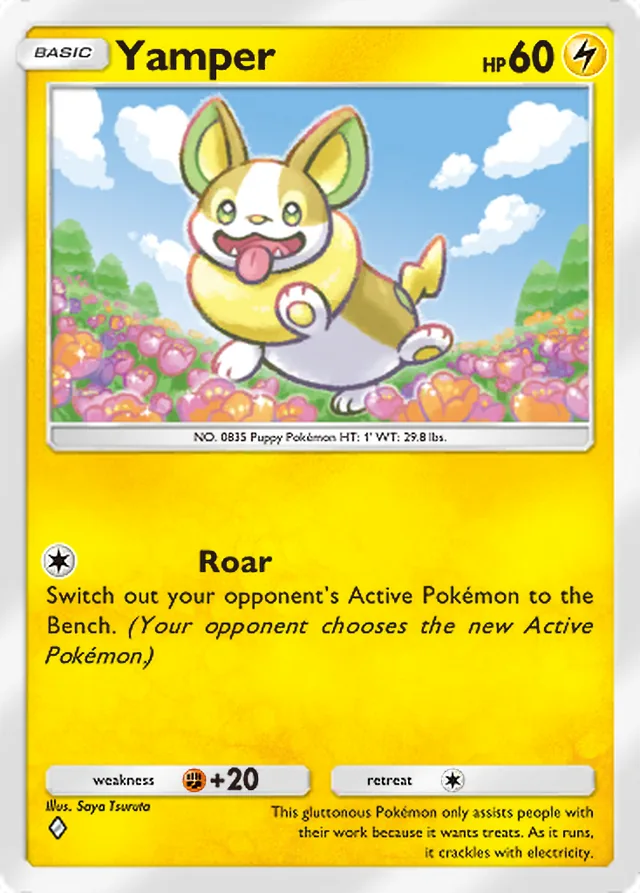 Yamper, Mega Rising #095, Basic Lightning Pokémon, illustrated by Saya Tsuruta