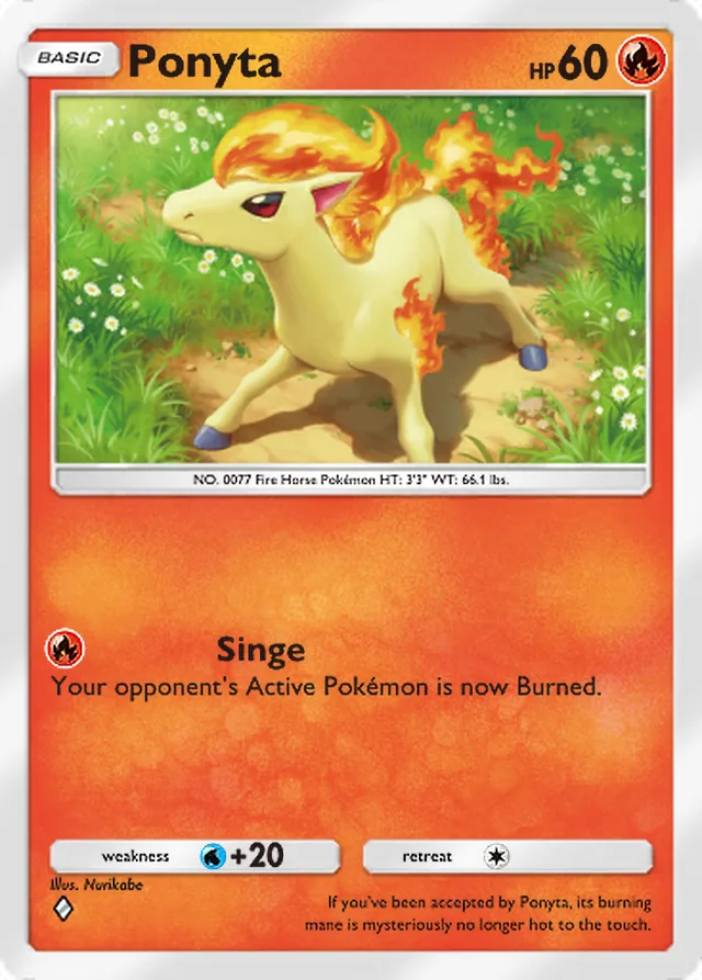 Ponyta, Mega Shine #010, Basic Fire Pokémon, illustrated by Nurikabe