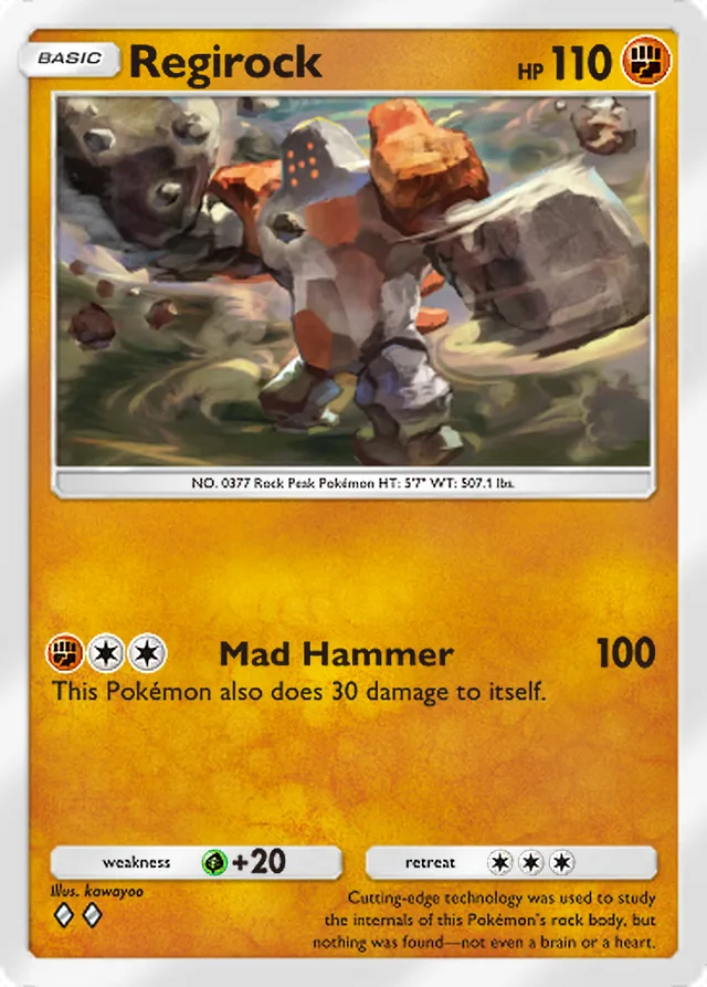 Regirock, Pulsing Aura #077, Basic Fighting Pokémon, illustrated by kawayoo