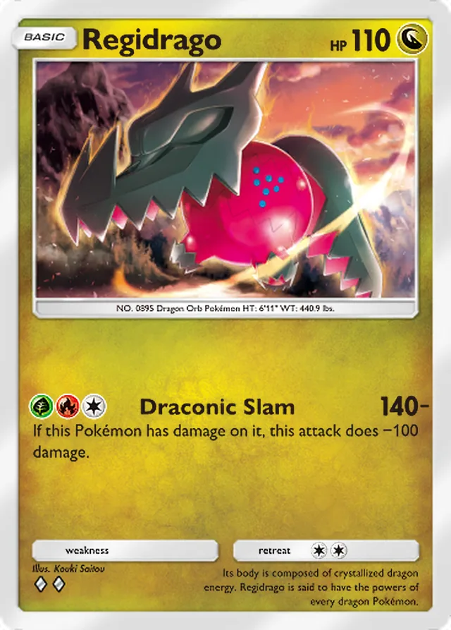 Regidrago, Team Rocket’s Ambition #057, Basic Dragon Pokémon, illustrated by Kouki Saitou