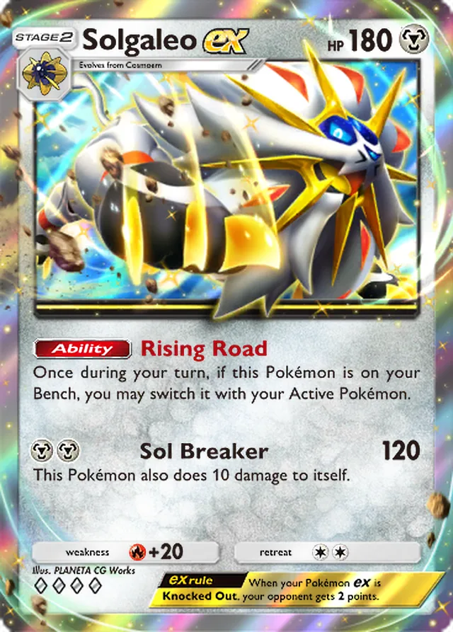 Solgaleo ex, Celestial Guardians #122, Stage 2 Metal Pokémon, illustrated by PLANETA CG Works