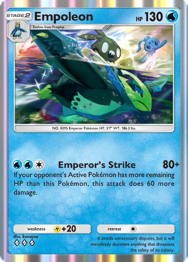 Empoleon, Mega Shine #020, Stage 2 Water Pokémon, illustrated by kawayoo