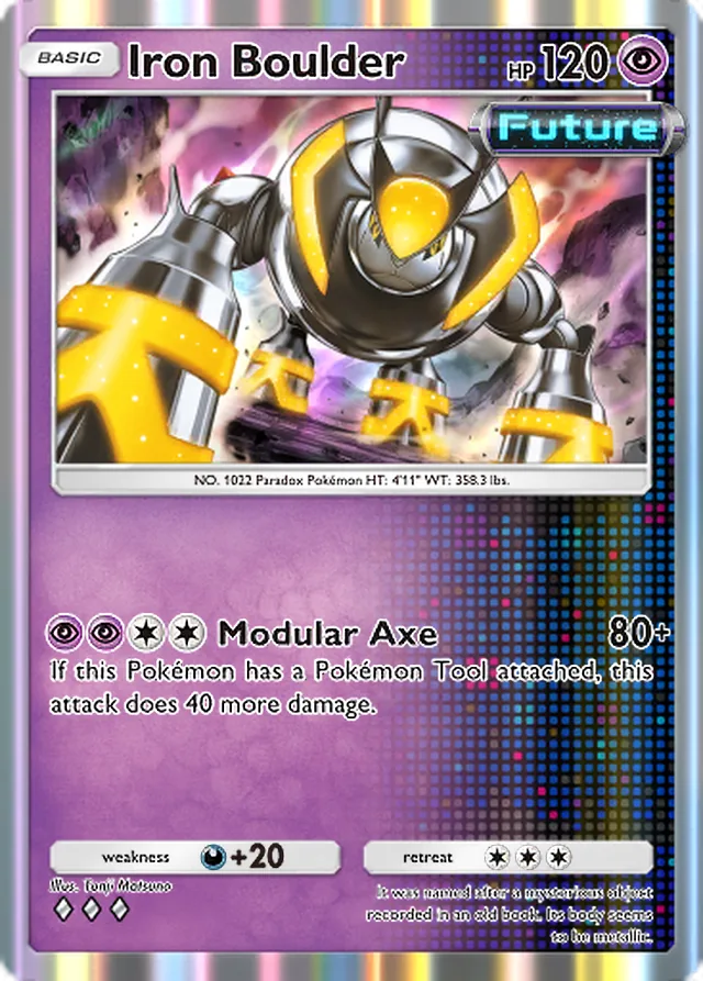 Iron Boulder, Paradox Drive #029, Basic Psychic Pokémon, illustrated by Tonji Matsuno