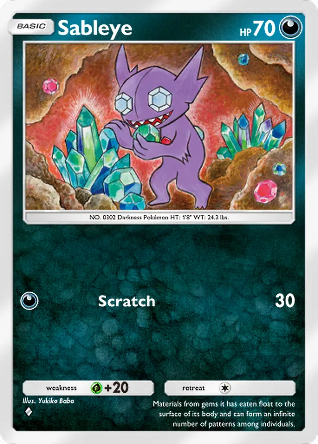 Sableye, Eevee Grove #044, Basic Darkness Pokémon, illustrated by Yukiko Baba
