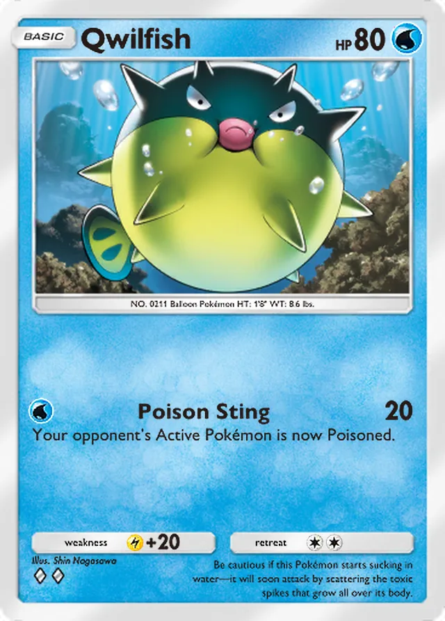 Qwilfish, Wisdom of Sea and Sky #053, Basic Water Pokémon, illustrated by Shin Nagasawa
