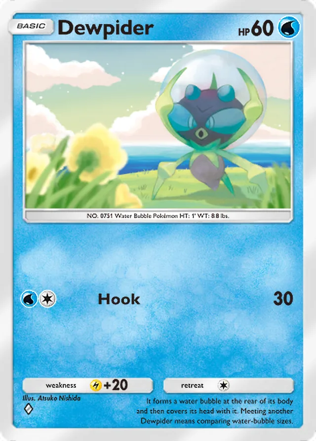 Dewpider, Celestial Guardians #052, Basic Water Pokémon, illustrated by Atsuko Nishida