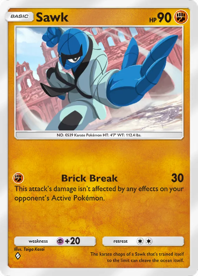 Sawk, Pulsing Aura #086, Basic Fighting Pokémon, illustrated by Taiga Kasai