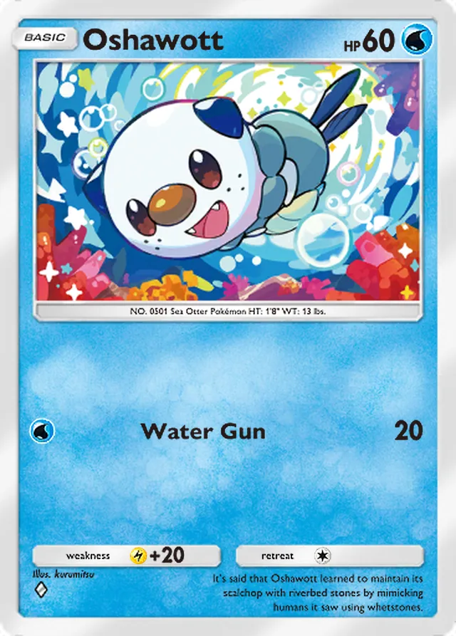 Oshawott, Ruler of the Skies #042, Basic Water Pokémon, illustrated by kurumitsu