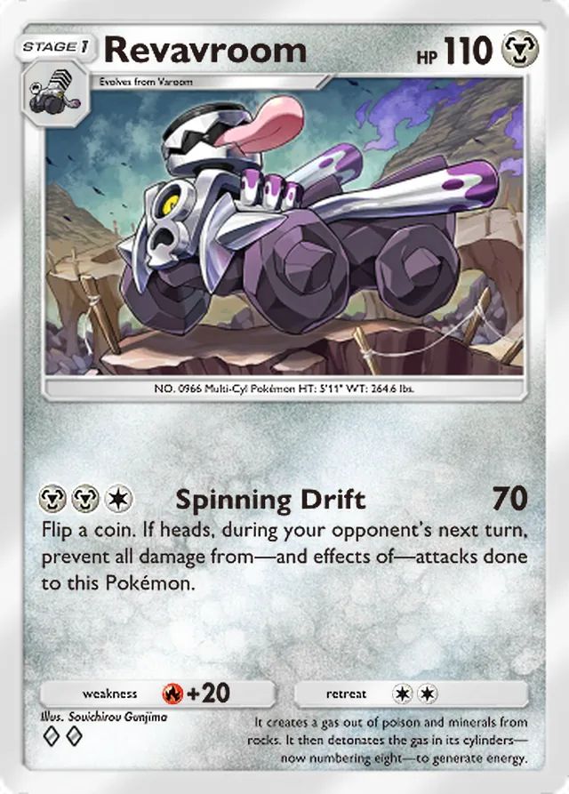 Revavroom, Shining Revelry #056, Stage 1 Metal Pokémon, illustrated by Souichirou Gunjima