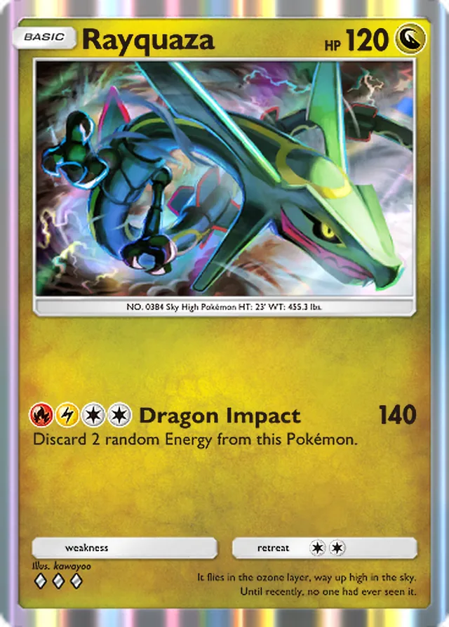 Rayquaza, Ruler of the Skies #119, Basic Dragon Pokémon, illustrated by kawayoo