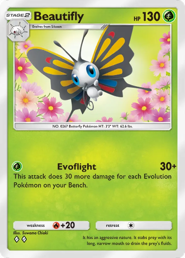 Beautifly, Ruler of the Skies #003, Stage 2 Grass Pokémon, illustrated by Suwama Chiaki