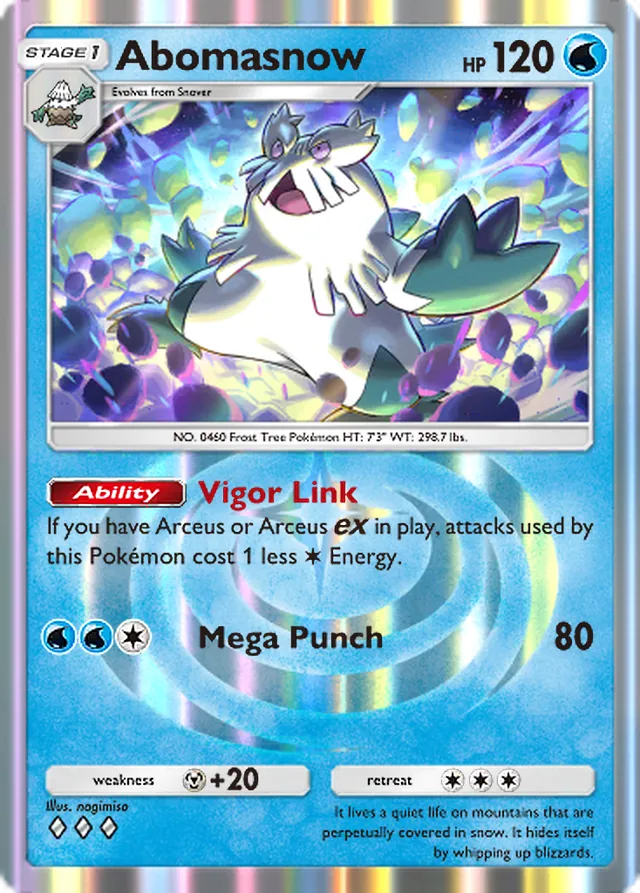 Abomasnow, Triumphant Light #021, Stage 1 Water Pokémon, illustrated by nagimiso