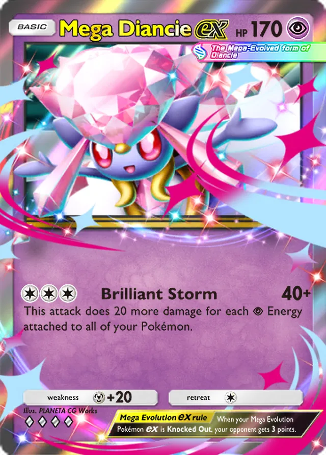 Mega Diancie ex, Everyday Wonders #032, Basic Psychic Pokémon, illustrated by PLANETA CG Works