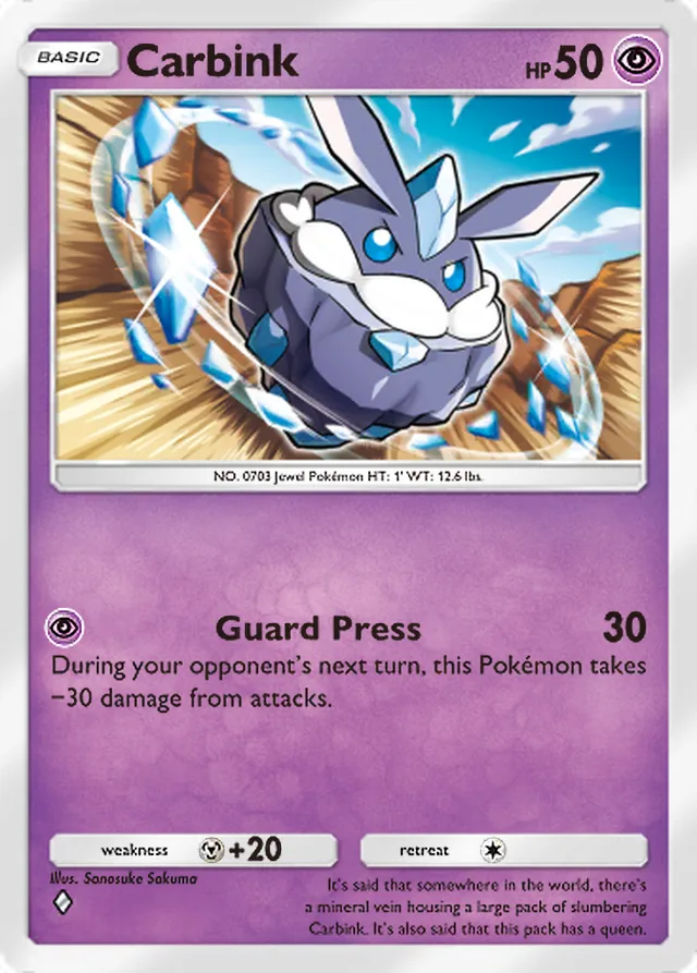 Carbink, Mega Rising #119, Basic Psychic Pokémon, illustrated by Sanosuke Sakuma