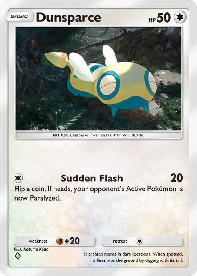 Dunsparce, Wisdom of Sea and Sky #144, Basic Colorless Pokémon, illustrated by Kazuma Koda