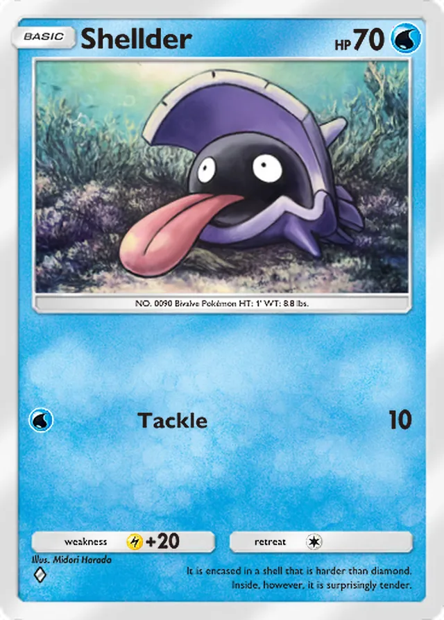 Shellder, Celestial Guardians #042, Basic Water Pokémon, illustrated by Midori Harada