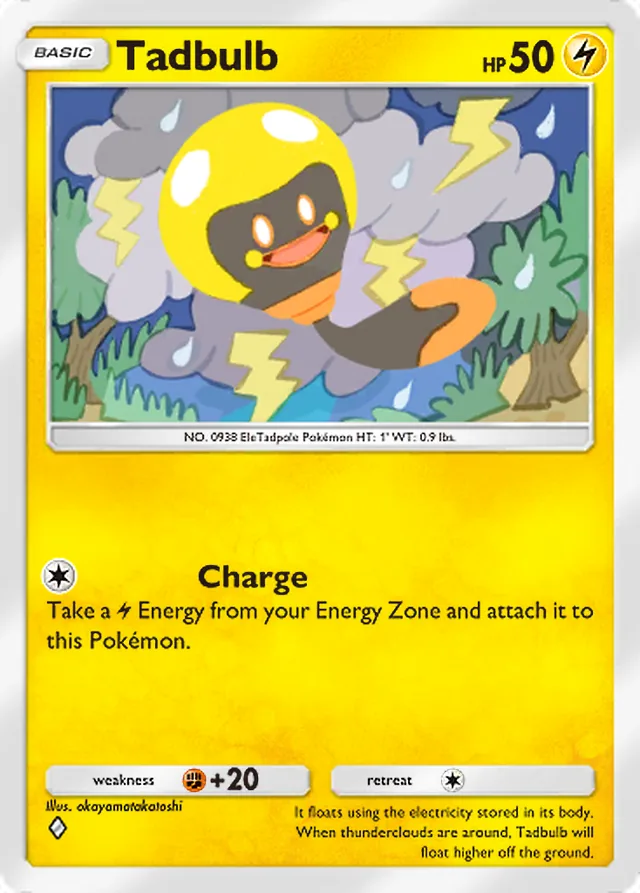 Tadbulb, Fantastical Parade #056, Basic Lightning Pokémon, illustrated by okayamatakatoshi