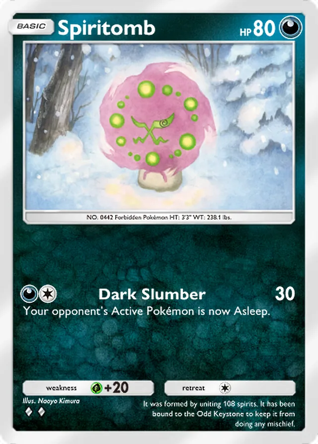Spiritomb, Everyday Wonders #043, Basic Darkness Pokémon, illustrated by Naoyo Kimura
