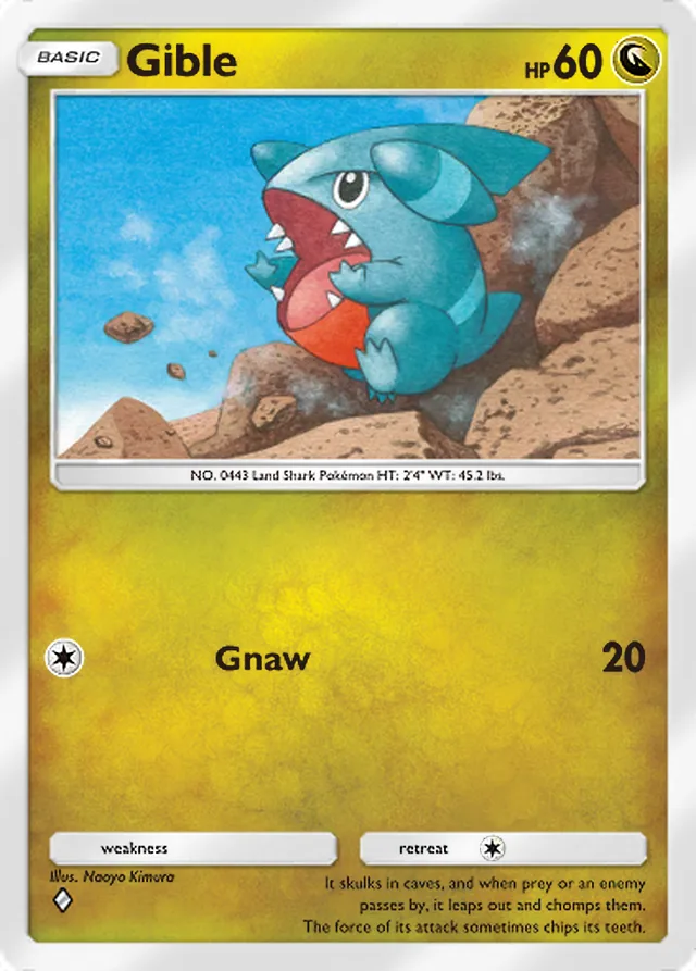 Gible, Space-Time Smackdown #121, Basic Dragon Pokémon, illustrated by Naoyo Kimura