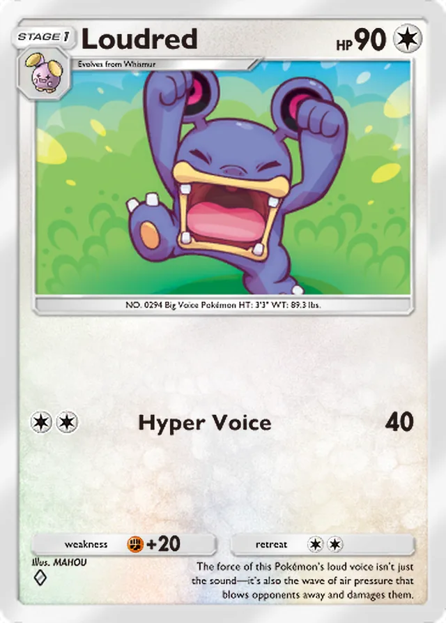 Loudred, Mega Rising #191, Stage 1 Colorless Pokémon, illustrated by MAHOU