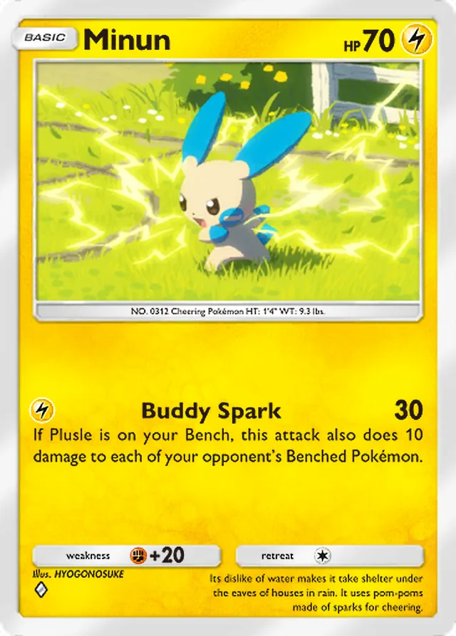 Minun, Fantastical Parade #053, Basic Lightning Pokémon, illustrated by HYOGONOSUKE