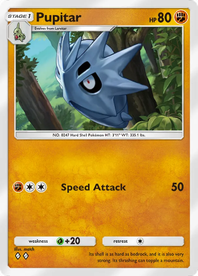 Pupitar, Triumphant Light #040, Stage 1 Fighting Pokémon, illustrated by match