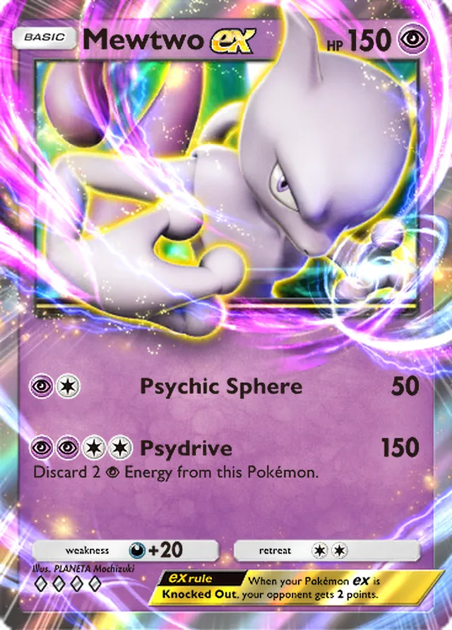 Mewtwo ex, Genetic Apex #129, Basic Psychic Pokémon, illustrated by PLANETA Mochizuki