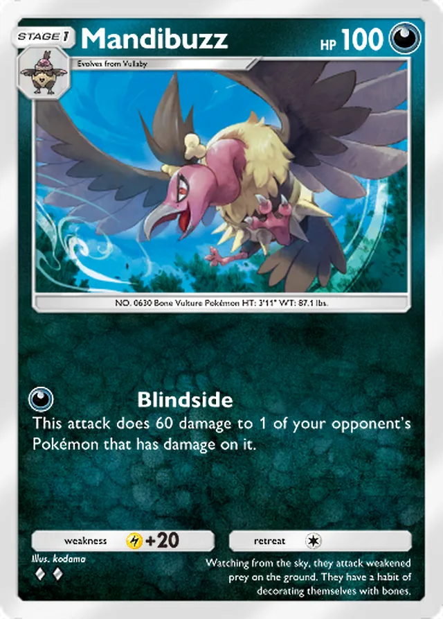 Mandibuzz, Pulsing Aura #110, Stage 1 Darkness Pokémon, illustrated by kodama