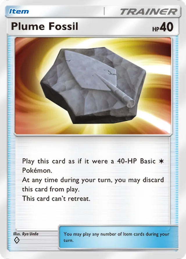 Plume Fossil, Mega Rising #214, Trainer card, illustrated by Ryo Ueda