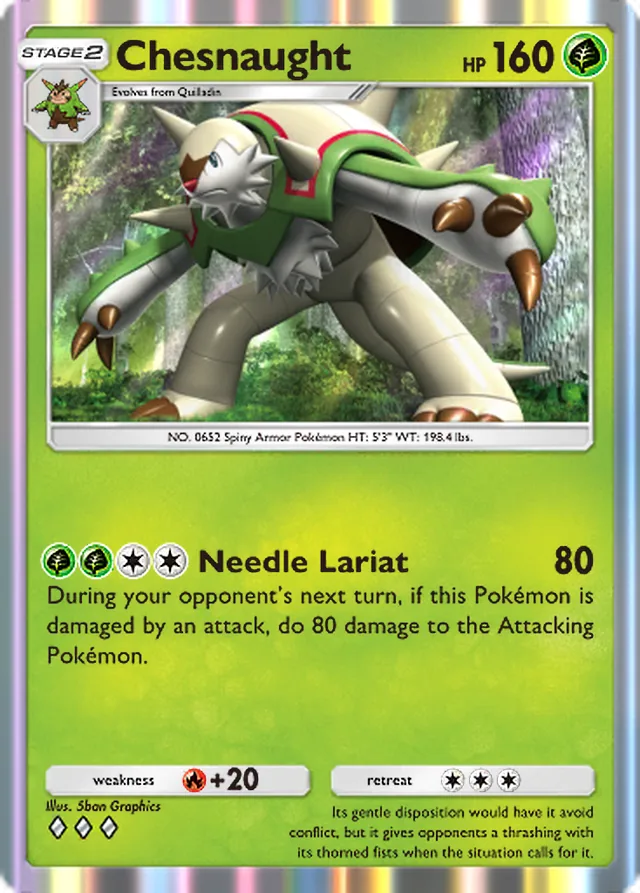 Chesnaught, Fantastical Parade #010, Stage 2 Grass Pokémon, illustrated by 5ban Graphics